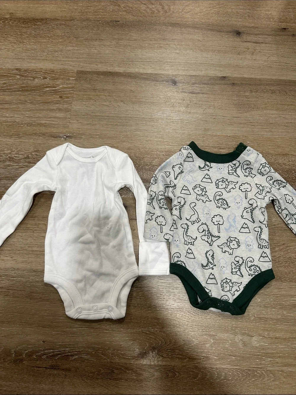 Carters/garanimals Kids Long-Sleeve One-Piece Bodysuits - White & Gray Dino Prin